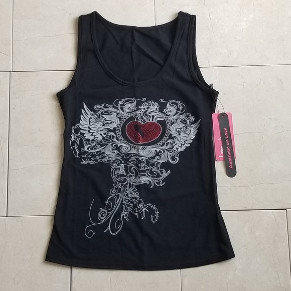 ROMWE Black Rhinestone Tank Top - Picture 2 of 3